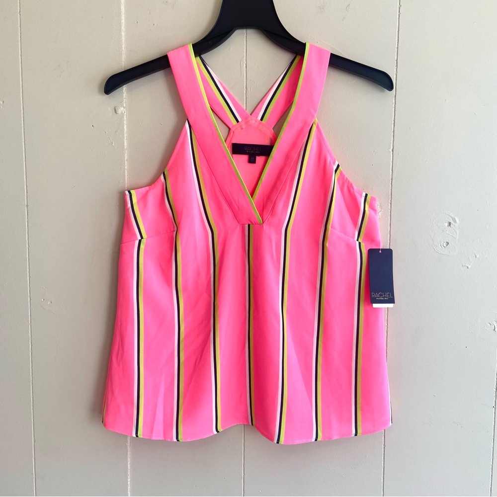 Rachel Roy Pink NWT Striped Women's Top Racer Back V-neck Size XS